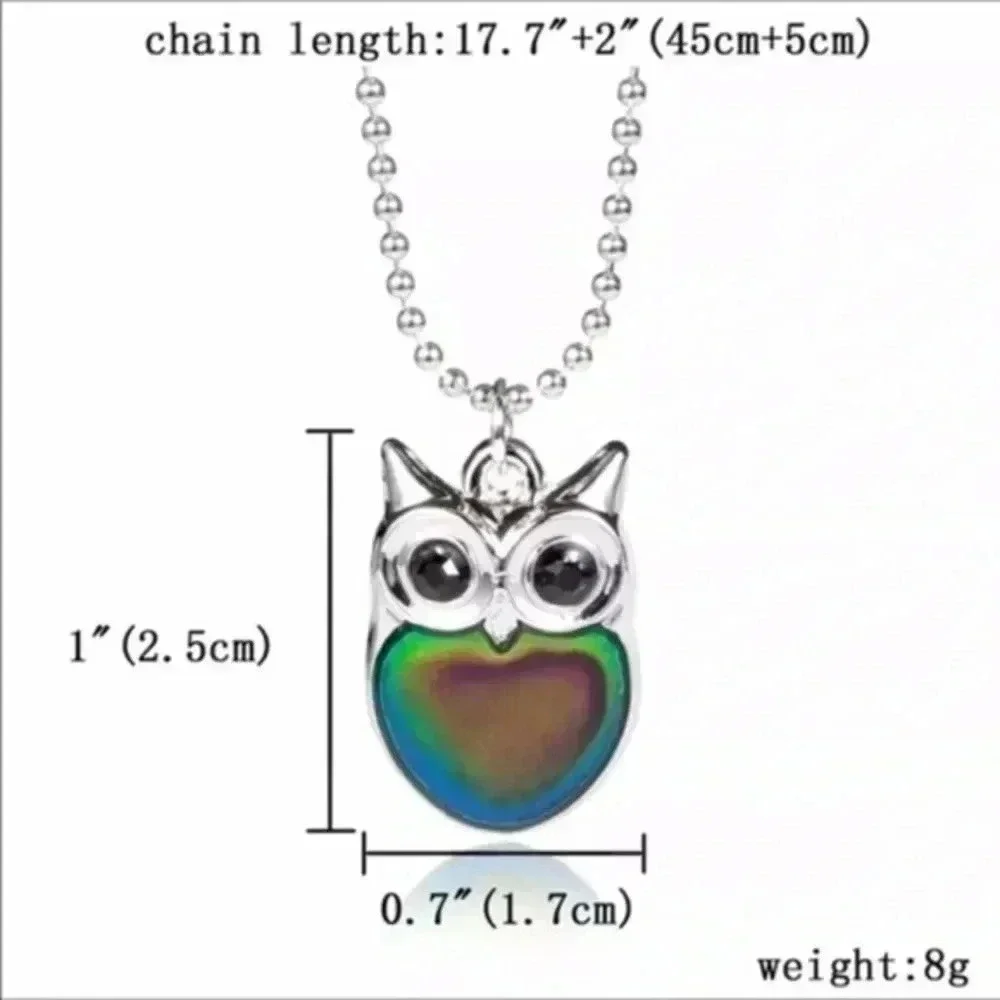 Temperature Changing Silver Mood Owl Necklace NWT